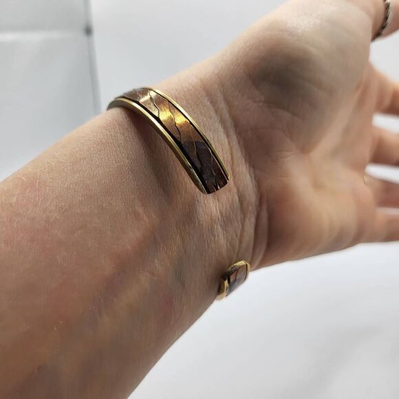 Artisan Made Thin Brass And Copper Cuff Bracelet - Picture 6 of 6